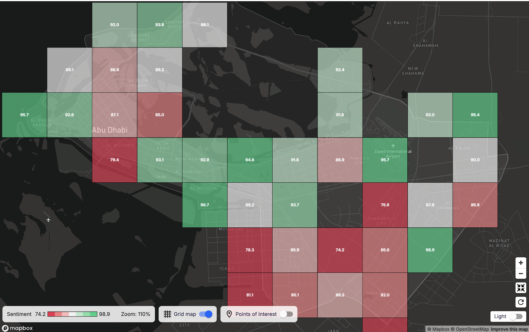Areas of Abu Dhabi with the highest online Sentiment Score