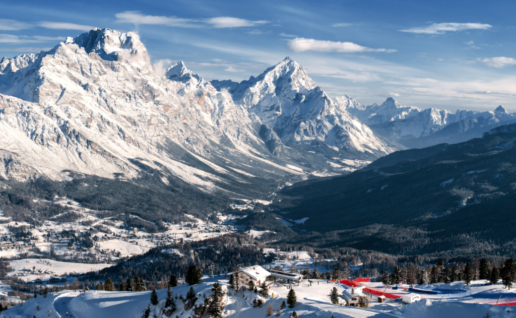 snow-covered mountains in cortina