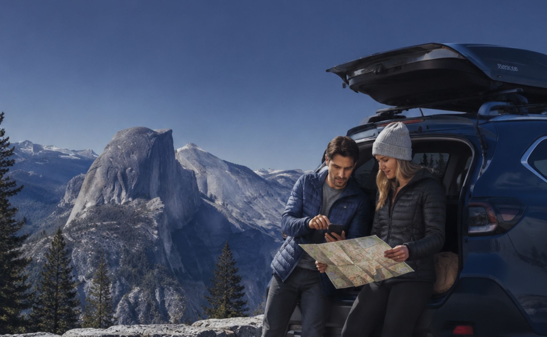 2 european travellers in USA surrounded by the mountains
